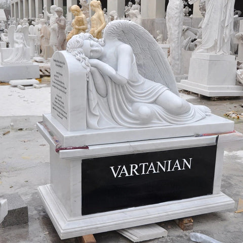 Fancy Customized China White Angel Granite Monument Marble Cemetery Tombstone