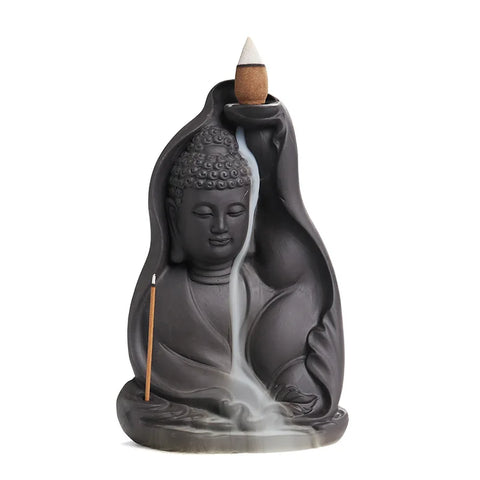 1Pc Backflow Incense Burner Auspicious Clouds Buddha Purple Clay Backflow Incense Burner Incense Burner Holder (Without Incense)