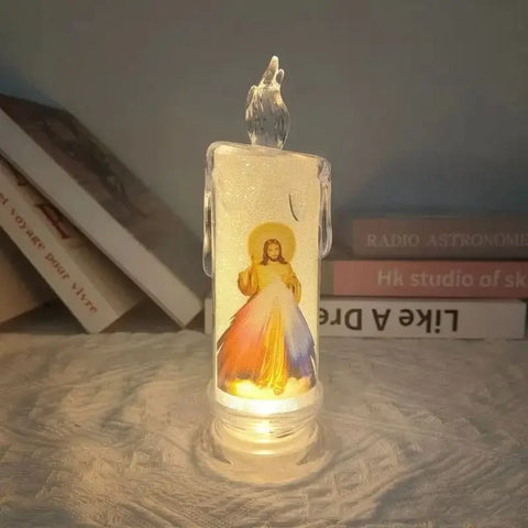 LED Prayer Flameless Candles Jesus Saints Religious Candles Decoration Christmas Easter Led Electronic Candle Light