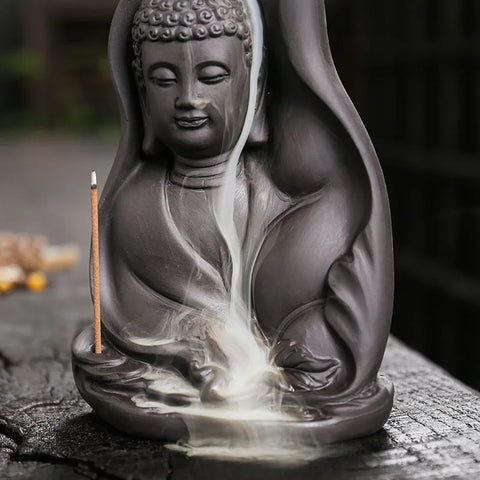 1Pc Backflow Incense Burner Auspicious Clouds Buddha Purple Clay Backflow Incense Burner Incense Burner Holder (Without Incense)