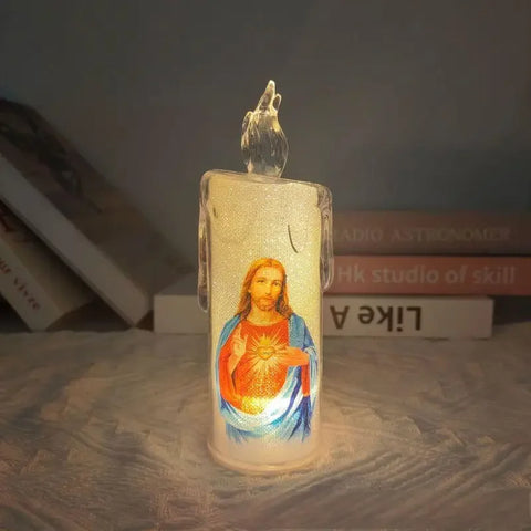 LED Prayer Flameless Candles Jesus Saints Religious Candles Decoration Christmas Easter Led Electronic Candle Light