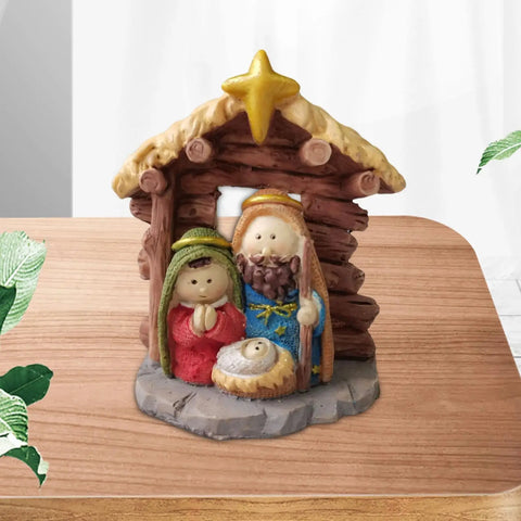 Holy Family Figurine Showpiece Christmas Religious Crib Figurine Resin for Desktop Living Room Xmas Party Decoration Gift