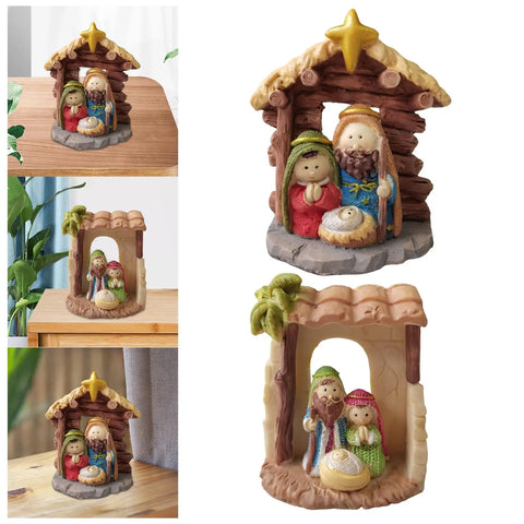 Holy Family Figurine Showpiece Christmas Religious Crib Figurine Resin for Desktop Living Room Xmas Party Decoration Gift