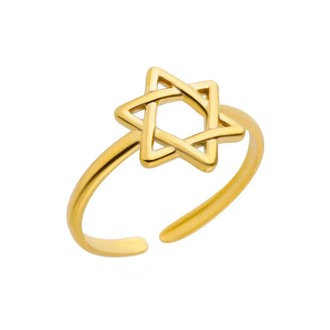 Star of David Rings for Women Men Gold Color Stainless Steel Six Pointed Star Ring Female Male Party Finger Jewelry 2024 Trend