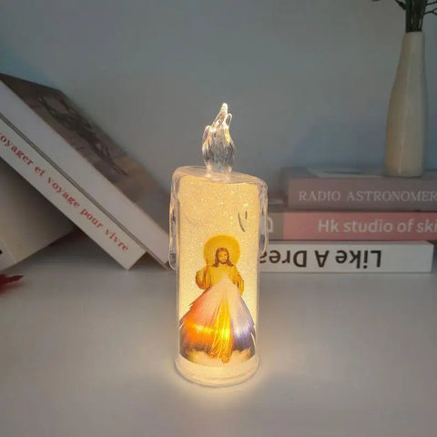 LED Prayer Flameless Candles Jesus Saints Religious Candles Decoration Christmas Easter Led Electronic Candle Light