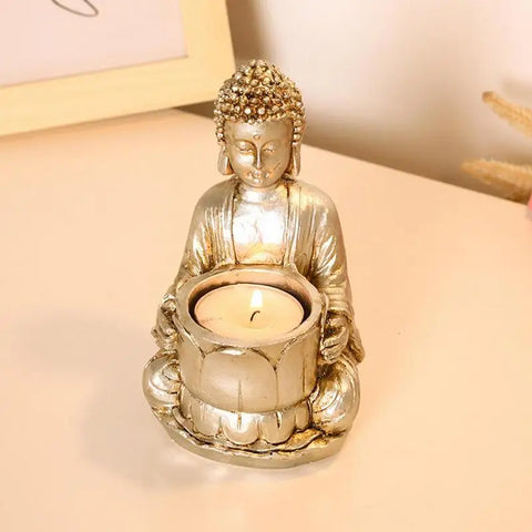 Buddha Statue Candle Holder Meditation Candle Small Praying Buddha Decor Meditating Resin Candlestick for Home Backyard Offices