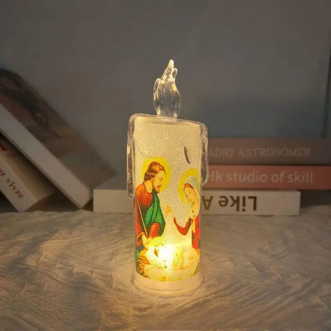 LED Prayer Flameless Candles Jesus Saints Religious Candles Decoration Christmas Easter Led Electronic Candle Light