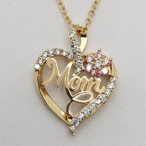 Huitan Mother'S Day Necklace for Mom Luxury Trendy Craved Pendant Necklace Pink Flower Aesthetic Neck Accessories Love Jewelry