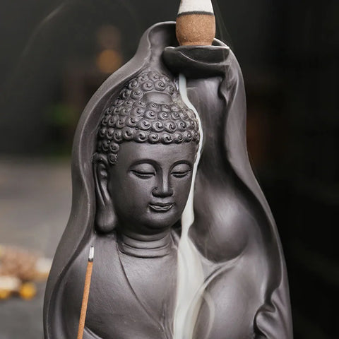 1Pc Backflow Incense Burner Auspicious Clouds Buddha Purple Clay Backflow Incense Burner Incense Burner Holder (Without Incense)