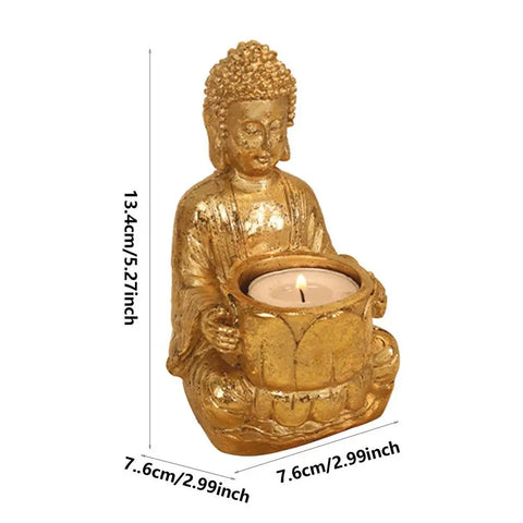 Buddha Statue Candle Holder Meditation Candle Small Praying Buddha Decor Meditating Resin Candlestick for Home Backyard Offices