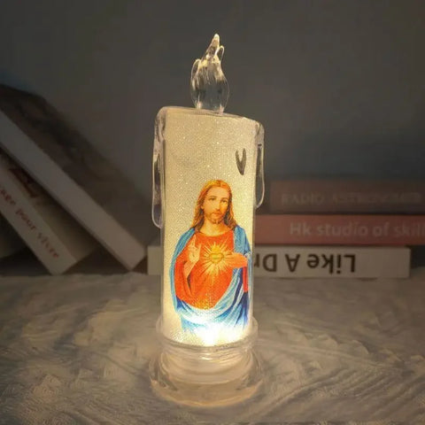 LED Prayer Flameless Candles Jesus Saints Religious Candles Decoration Christmas Easter Led Electronic Candle Light