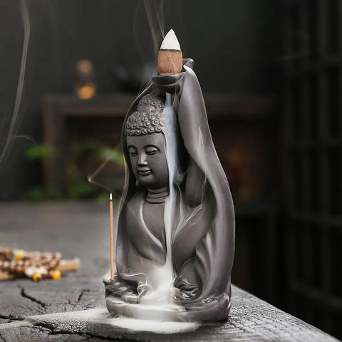 1Pc Backflow Incense Burner Auspicious Clouds Buddha Purple Clay Backflow Incense Burner Incense Burner Holder (Without Incense)