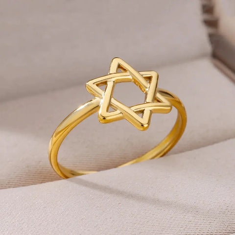 Star of David Rings for Women Men Gold Color Stainless Steel Six Pointed Star Ring Female Male Party Finger Jewelry 2024 Trend