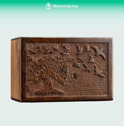 Tree of Life Wooden Urn Box | Handcrafted Cremation Urns for Ashes