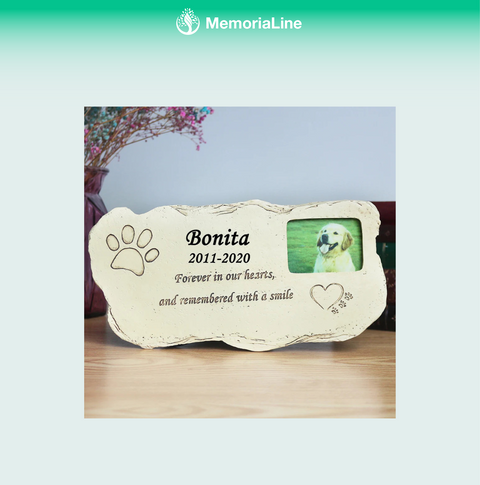 Personalized Pet Memorial Stone with Photo Frame Paw Print Grave Pet Monument Tombstone for Dogs Cats JSYS