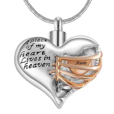 A Piece of My Heart Lives in Heaven Two Tone Locket Heart Cremation Memorial Ashes Urn Necklace Jewelry Keepsake Pendant - Memorialine