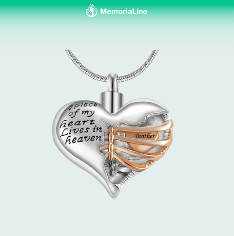 A Piece of My Heart Lives in Heaven Two Tone Locket Heart Cremation Memorial Ashes Urn Necklace Jewelry Keepsake Pendant - Memorialine