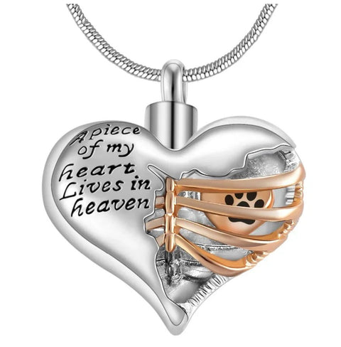A Piece of My Heart Lives in Heaven Two Tone Locket Heart Cremation Memorial Ashes Urn Necklace Jewelry Keepsake Pendant - Memorialine