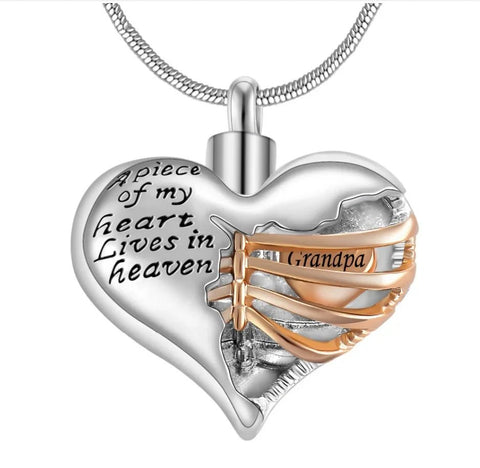 A Piece of My Heart Lives in Heaven Two Tone Locket Heart Cremation Memorial Ashes Urn Necklace Jewelry Keepsake Pendant - Memorialine