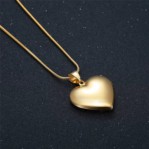 High End Love Heart Photo Locket Pendant Necklace Stainless Steel Snake Chain Gold Color Memory DIY Openable Jewelry for Women