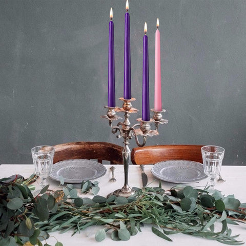 4 Pack of Advent Candles, 3 Purple and 1 Pink Taper Candlestick, 10 Inch Seasonal Celebration Candles, Christmas Products