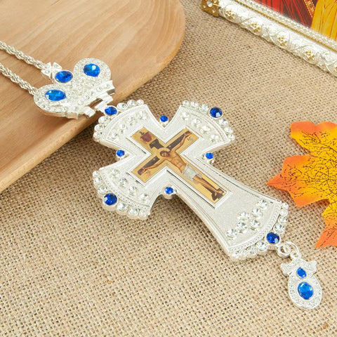 Orthodox Jesus Crucifix Icon Pendant Cross Necklace for Church Clergy'S Spiritual Gift Religion Bishop Pectoral Cross Necklace