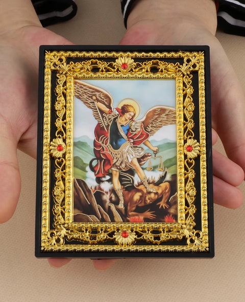 Cottvott Golden Holy Family St. Michael Archangel Our Lady Sacred Heart Picture Frame Ornament Plastic Wall Art Home Decor Gifts