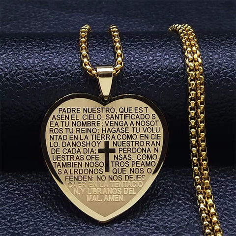 Chrisitian Jesus Cross Holy Bible Verse Prayer Necklace for Women Men Stainless Steel Catholic Religious Chain Jewelry N2035S02