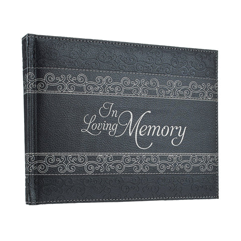 In Loving Memory Guest Book - Grey Padded Faux Leather with Debossed Cover Design - Condolence Book, Funeral Guest Book, Memorial Sign-In Book for Funerals & Memorial Services