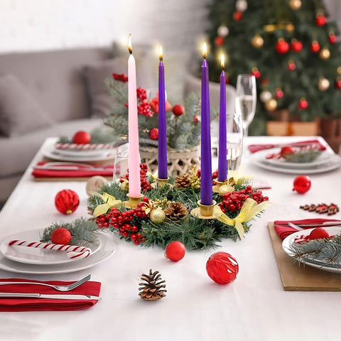 4 Pack of Advent Candles, 3 Purple and 1 Pink Taper Candlestick, 10 Inch Seasonal Celebration Candles, Christmas Products