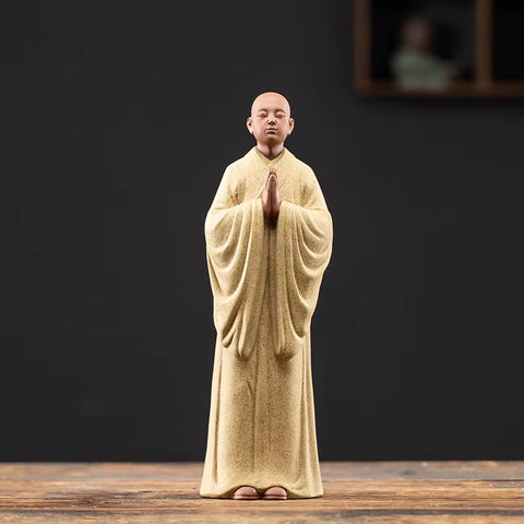 Chinese Zen Monk Ceramic Statues, Modern Art Sculptures, Zisha Little Monk, Home Living Room, Loft Figures, Decorative Statues