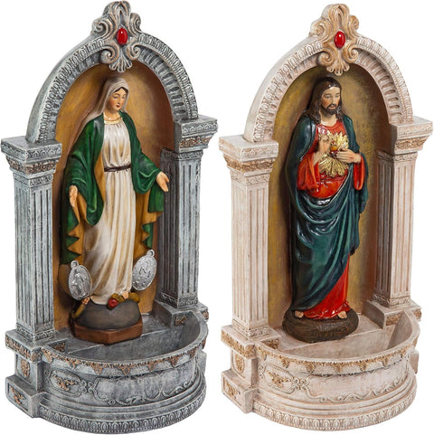 Holy Family Devotionals: Italian-Style Font Statues, Set of Two
