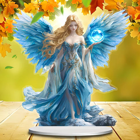 Blue Wing Ornament/Guardian Angel Statue/Acrylic Desktop Decoration/Including Bracket, Suitable for Home and Office.