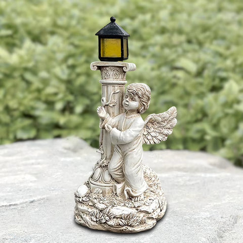 Angel Statue with Solar Lights Cherub Angel Garden Statue Decorative Angel Figurine for Garden Porch Patio Yard Decor