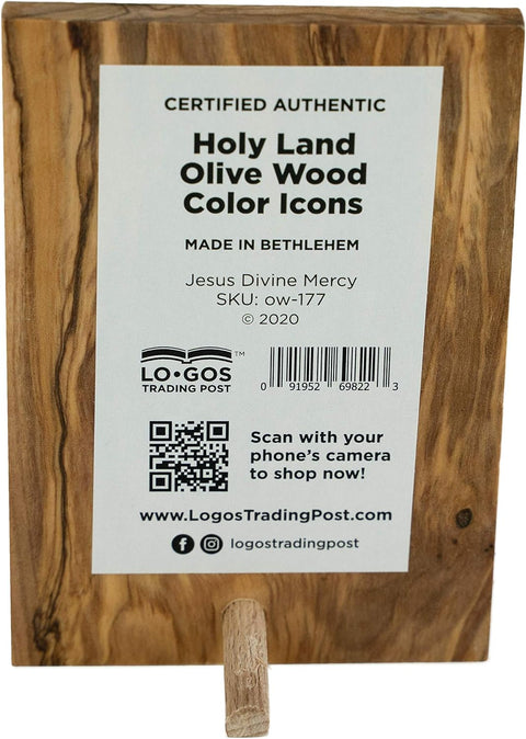 Jesus Divine Mercy Icon from Israel, Holy Land Olive Wood Decor, Religious Standing Wooden Plaque, Catholic Art for Home or Church Altar Table, Made in Bethlehem