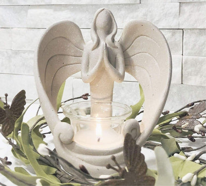 Sympathy Flowers Memorial Angel Candleholder for Loss of Loved One with LED C...