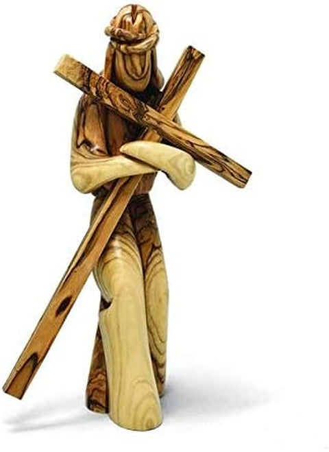 Holy Land Olive Wood Standing Jesus with Cross Figurine - Made in Bethlehem