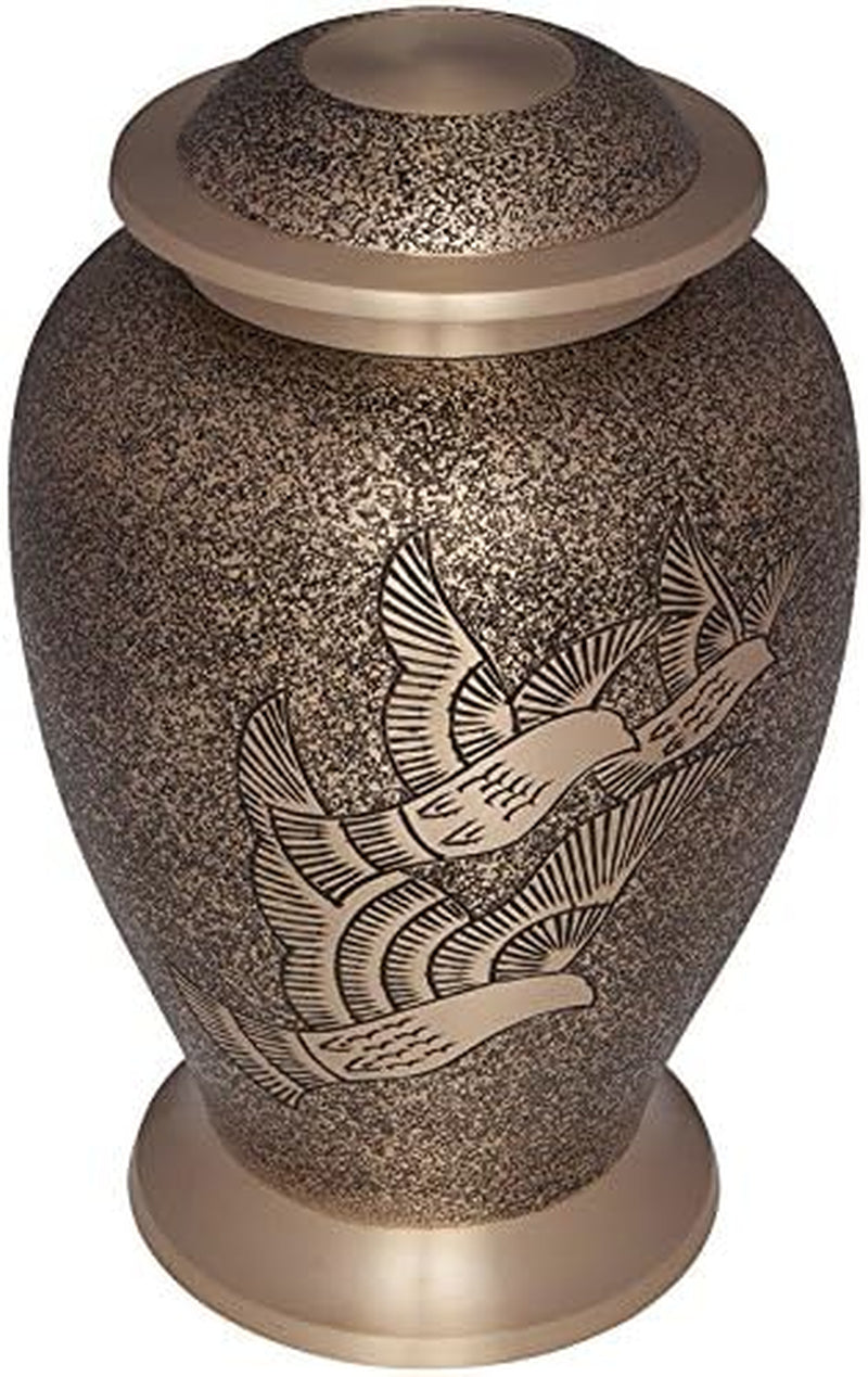 Dove Funeral Cremation Urns - Urn for Human Ashes - Hand Made - Suitable for Cemetery Burial or Niche - Large Size Fits Remains of Adults up to 200 Lbs (Grey and Bronze)