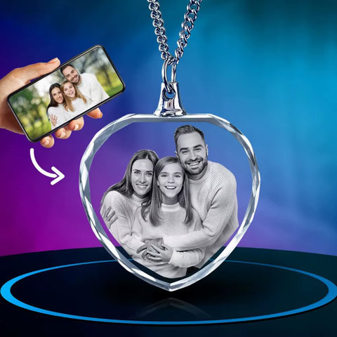 Laser Engraved 2D White Crystal Pendant Necklace Pendant Make One Piece Photo Portrait Engraved Heart-Shaped Crystal Necklace