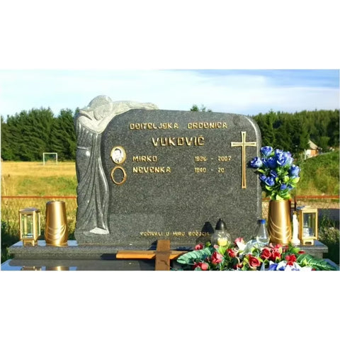 Blue Pearl Granite Marble Polished High Base Relief Pet Memorial Headstone European Style Tombstone Monument Poland Cemetery JH