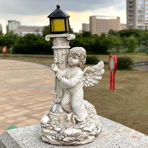 Angel Statue with Solar Lights Cherub Angel Garden Statue Decorative Angel Figurine for Garden Porch Patio Yard Decor