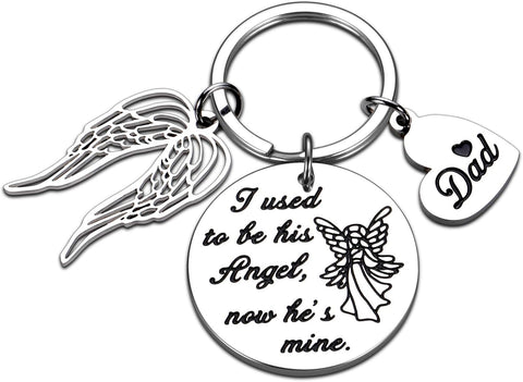 Loss of Dad Memorial Gifts Keychain Remembrance Gifts Honor Gifts in Memory of Father Family Dad Grandpa Loss Pass Away Memorial Sympathy Funeral Gifts Jewelry I Used to Be His Angel Now He’S Mine