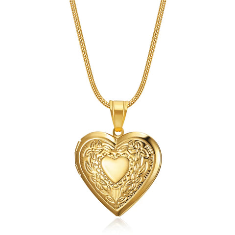 High End Love Heart Photo Locket Pendant Necklace Stainless Steel Snake Chain Gold Color Memory DIY Openable Jewelry for Women