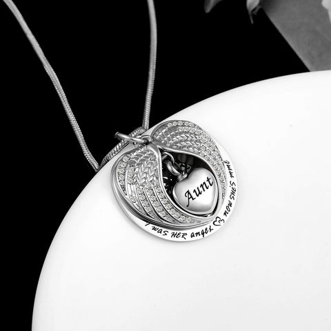 Tree of Life Urn Necklace -Angel Wing Diamond Cremation Jewelry Keepsake Memorial Pendant