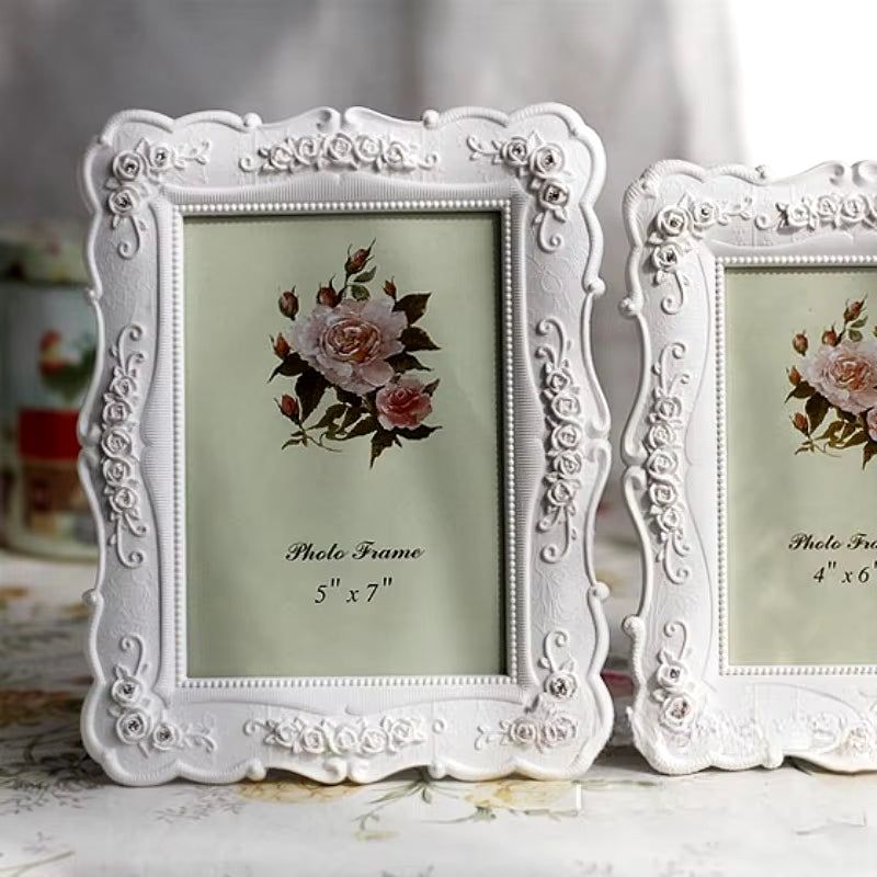 6-Inch and 7-Inch White Rose Framed Creative Photo Frame, Perfect for Birthday and Holiday Gifts