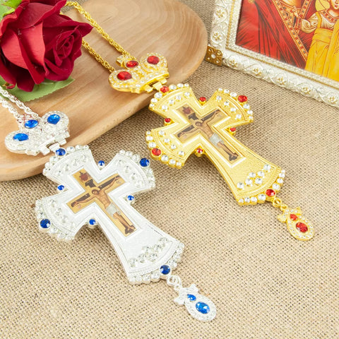 Orthodox Jesus Crucifix Icon Pendant Cross Necklace for Church Clergy'S Spiritual Gift Religion Bishop Pectoral Cross Necklace