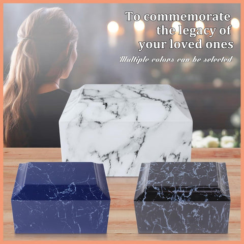 White Marble Cremation Urn, Memorial Urn Vault for Human Ashes, Adult Sized U...