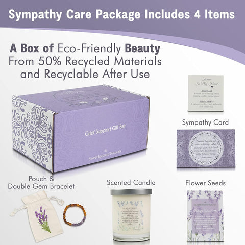 Sympathy Gift Box with 7.5Oz Candle - Remembrance Gifts Include Bracelet, Sympathy Card, Flower Seeds, Candle with Verse, and More in Memory of Loved One Gifts