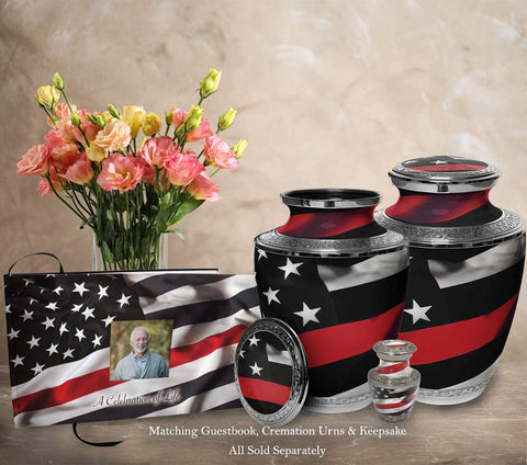 Red Line Firefighter Cremation Urn for Human Ashes for Funeral, Burial or Home. Cremation Urns for Ashes Adult Male Large Urns for Dad and Cremation Urns for Human Ashes Large