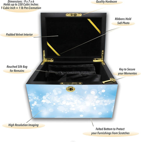 Angel of Mine (Blue) Cremation Urn Memorial Collection Chest with Lock and Key, Cremation Urns for Adult Ashes, Urns for Human Ashes Adult or Child